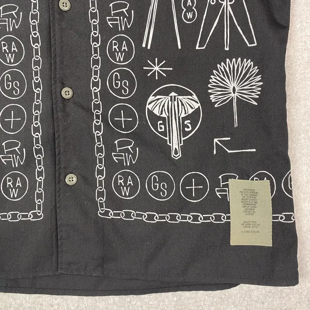 G-Star Raw Mens M Black Hawaiian Service Regular Fit S/S Button Camp Shirt